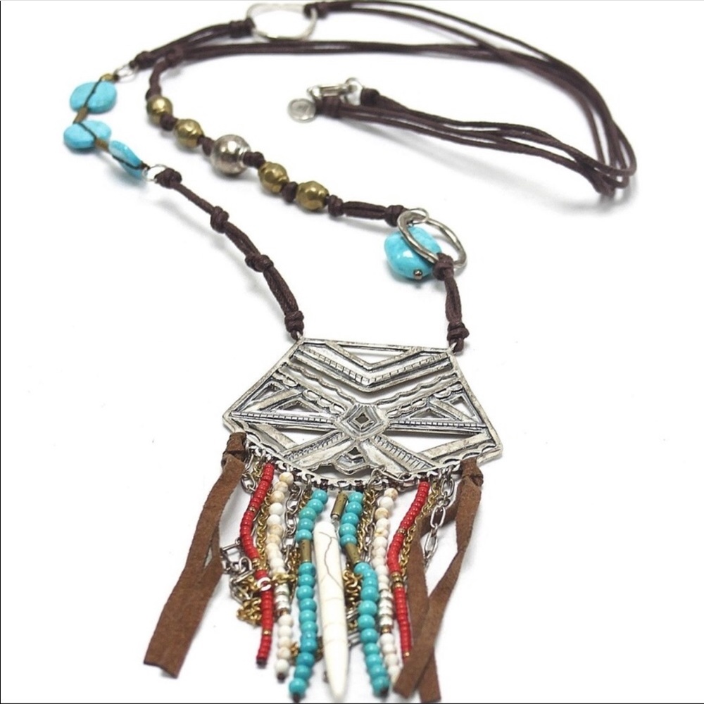 silpada aztec turqoise and leather necklace